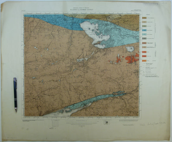 Killarney & Kenmare District, (1913). First edition. Colour print, flat, 56 x 68.5cm. Scale 1:63,360. Base map 1910