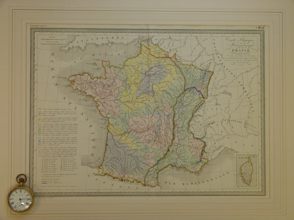 Carte Physique et Mineralogique de la France, c.1840, from Atlas Geographie Moderne, engraved by Thierry. Hand coloured
