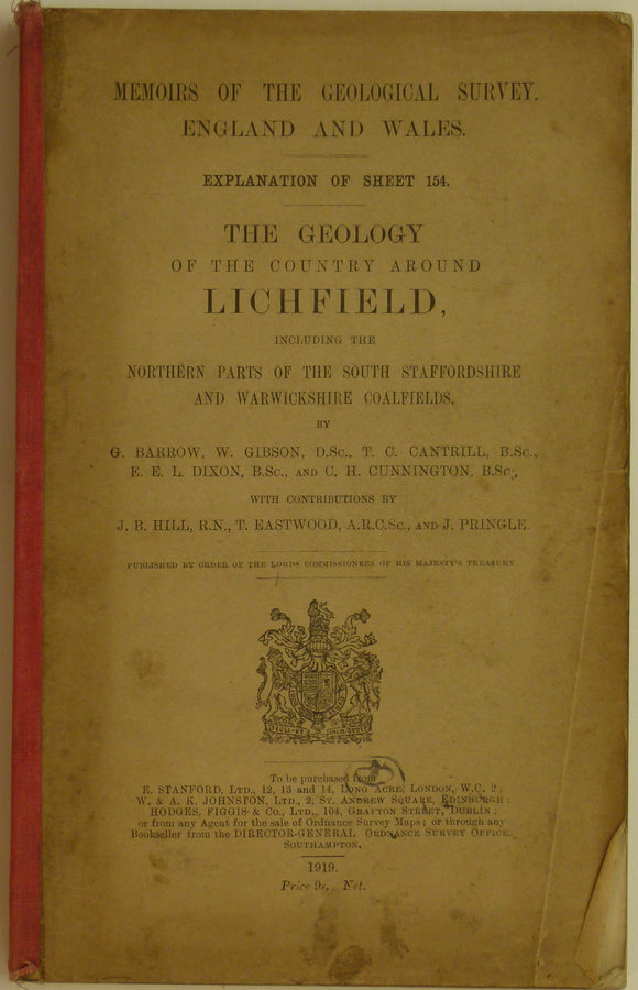 Sheet Memoir 154. Lichfield, by Barrow, G. et al, 1919, 1st edition.