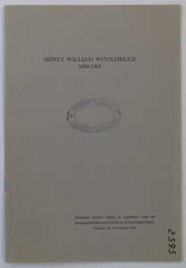 Wooldridge, Sidney William, 1900-1963, anon. (1964). Reprinted from Biographical Memoirs of Fellows of the Royal Society,