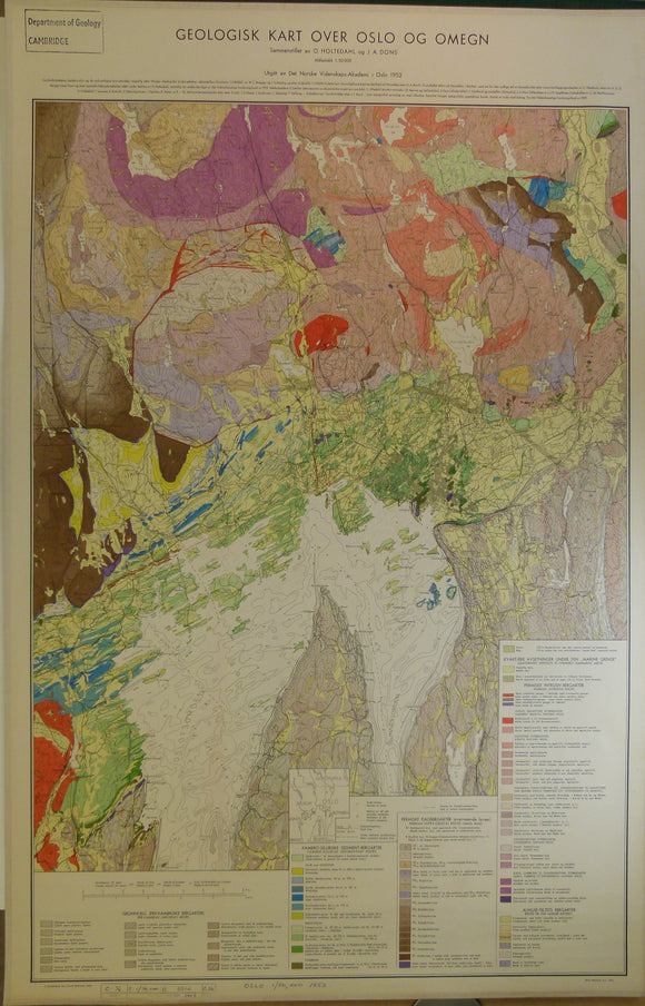 Oslo. 1952. Geologisk Kart Over Oslo of Omegn (geological map of Oslo & Region)