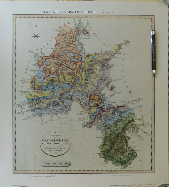 William Smith Geological Map of Oxfordshire of 1823.  1993 REPRO