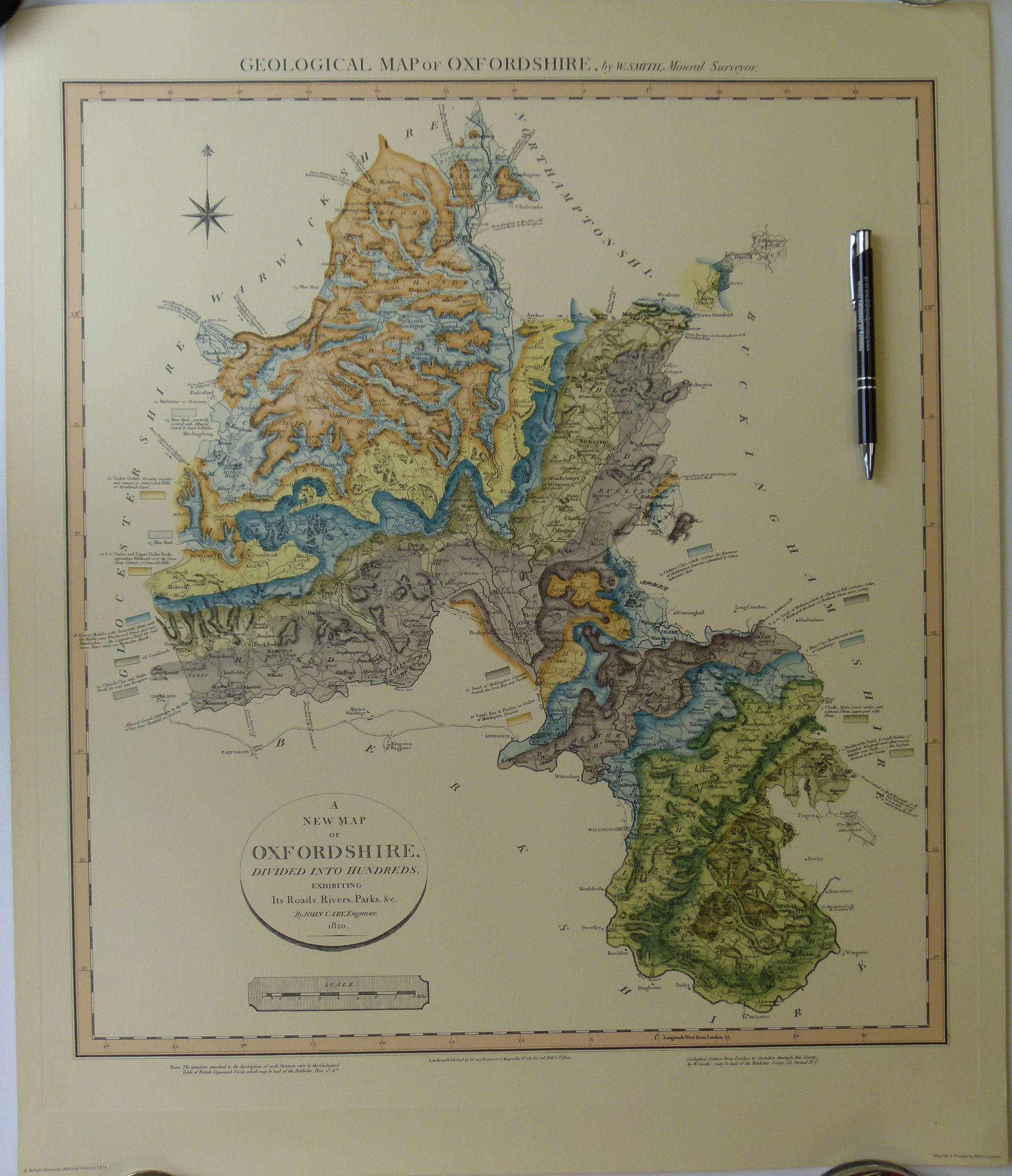 William Smith Geological Map of Oxfordshire of 1823. 1974 REPRO – 19th ...