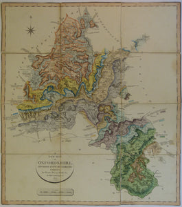William Smith. 1823. Geological Map of Oxfordshire. Hand-coloured engraving, 54x58cm, dissected