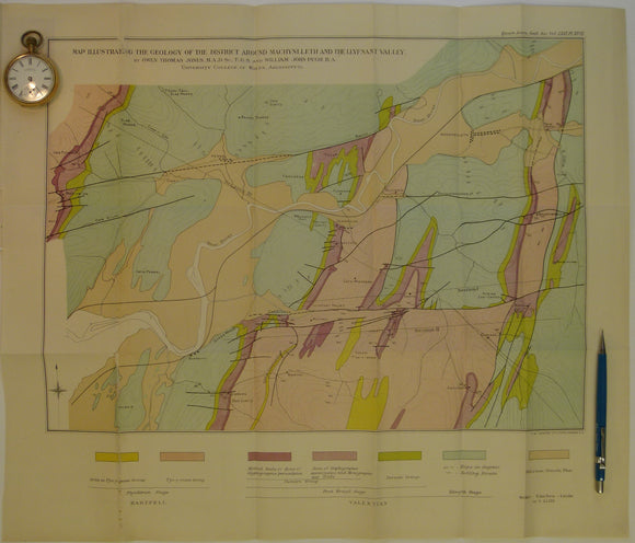 Wales Mid- 1916. Map Illustrating the Geology of the District around Machynlleth and the Llyfnant Valley, colour