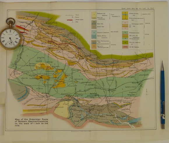 Wales Mid- 1906. [Geological] Map of the Ordovician Rocks of Western Caermarthenshire, colour