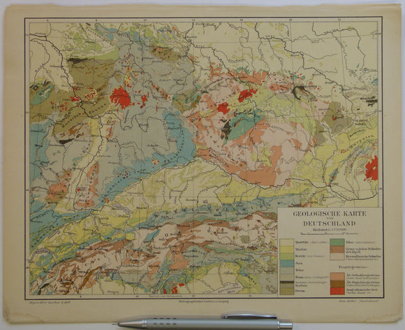Anon 1902-08. ‘Geologische Karte von Deutschland’ colour printed map (24 x 30cm) at 1:3,750,000 scale from Myers-Konversations Lexicon