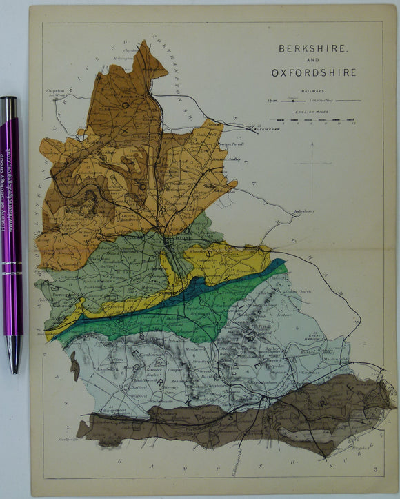 Berkshire and Oxfordshire (1864) counties geological map from Reynolds’s Geological Atlas of Great Britain, 1st edition