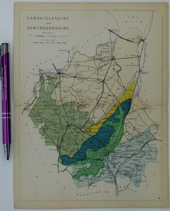 Cambridgeshire and Huntingdonshire (1864) counties geological map from Reynolds’s Geological Atlas of Great Britain, 1st edition
