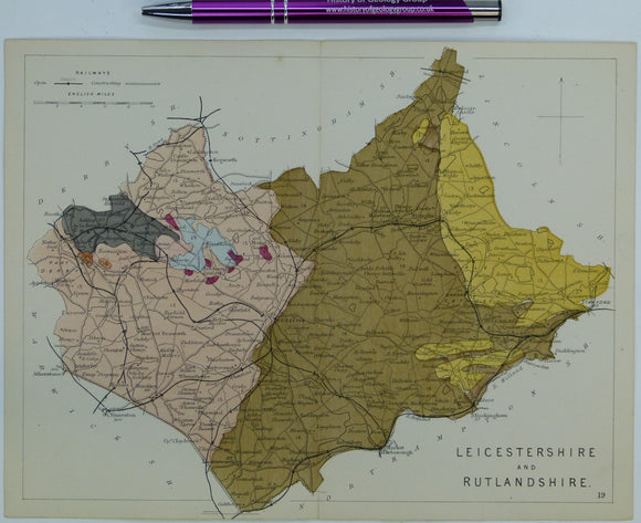 Leicestershire and Rutlandshire (1864) counties geological map from Reynolds’s Geological Atlas of Great Britain, 1st