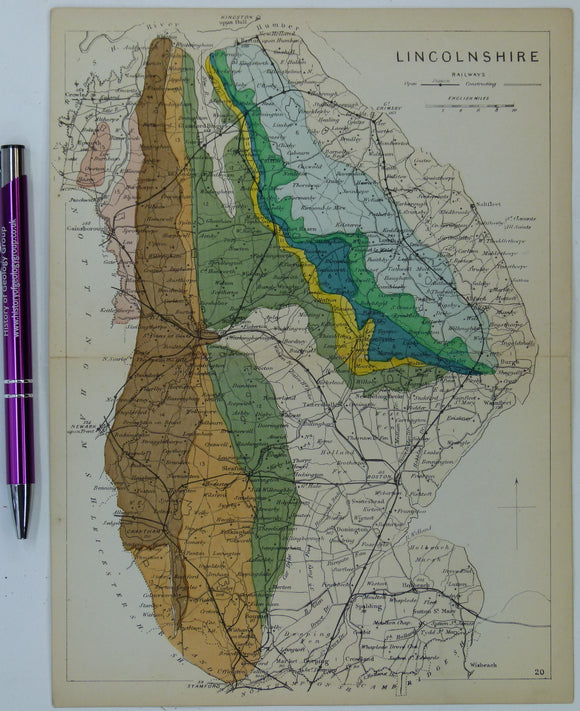 Lincolnshire (1864) county geological map from Reynolds’s Geological Atlas of Great Britain, 1st edition.