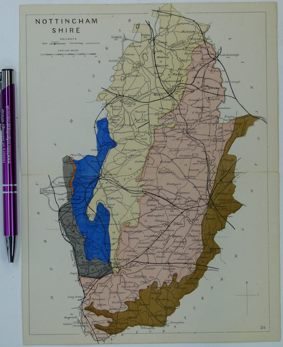 Nottinghamshire (1864) county geological map from Reynolds’s Geological Atlas of Great Britain, 1st edition