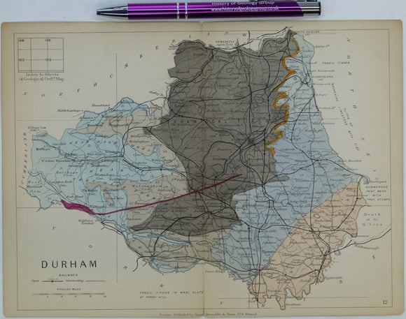 Durham (1889) county geological map from Reynolds’s Geological Atlas of Great Britain, 2nd edition.