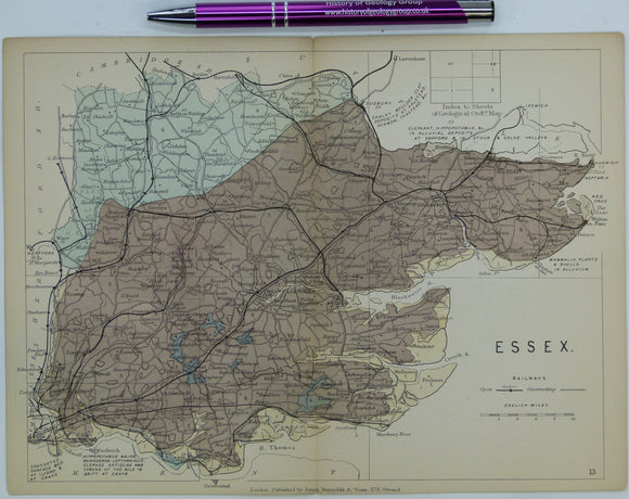 Essex (1889) county geological map from Reynolds’s Geological Atlas of Great Britain, 2nd edition.