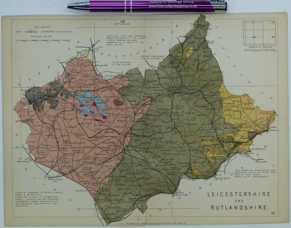 Leicestershire and Rutlandshire (1889) counties geological map from Reynolds’s Geological Atlas of Great Britain, 2nd