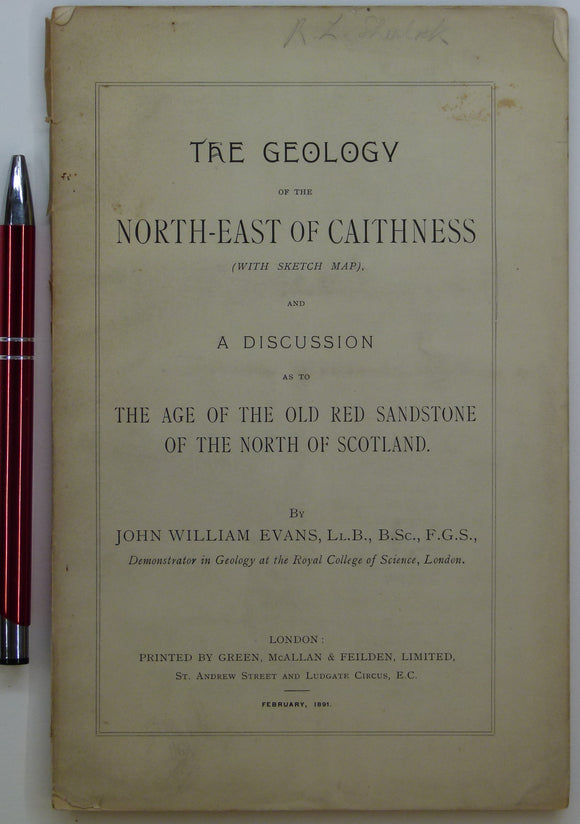 Evans, John W., (1891), geological map (untitled) of North-East Caithness. Fold-out b/w printed geological map
