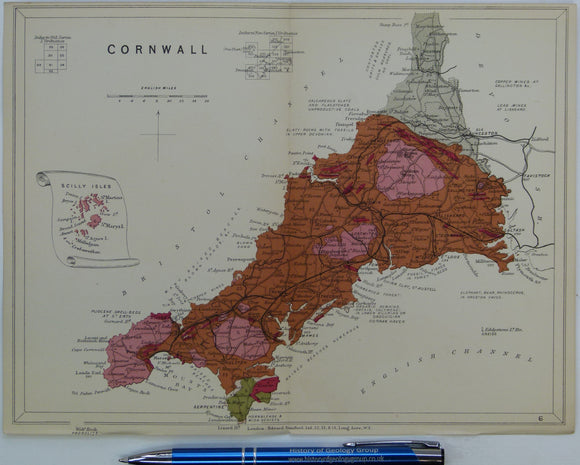 Cornwall (1889) county geological map from Reynolds’s Geological Atlas of Great Britain, 2nd edition.