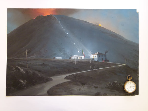 Vesuvius & funicular. 1880. Painting in body colour, 35.5 x 54cm, on cartridge paper