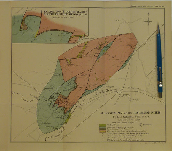 Wales Mid- 1917. Geological Map of the Old Radnor Inlier, colour