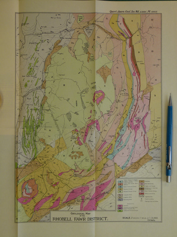 Wales North 1925. Geological Map of the Rhobell Fawr District, colour