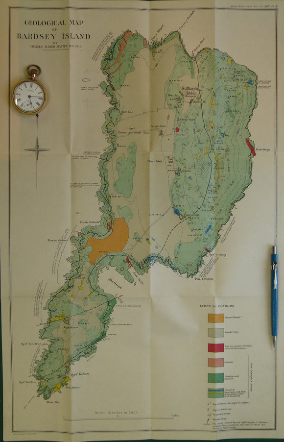 Wales North 1913. Geological Map of Bardsey Island