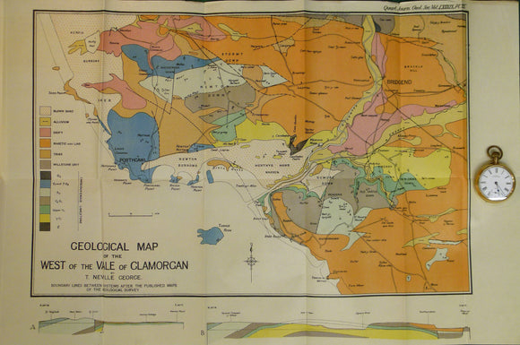 Wales South 1933. Geological Map of the West of the Vale of Glamorgan, colour