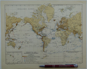 World seismic map, 1896. Verbreitung der Erdbeben und Seebeben und Vulkane. (Spread of earthquakes and seaquakes and volcanoes) from Meyer