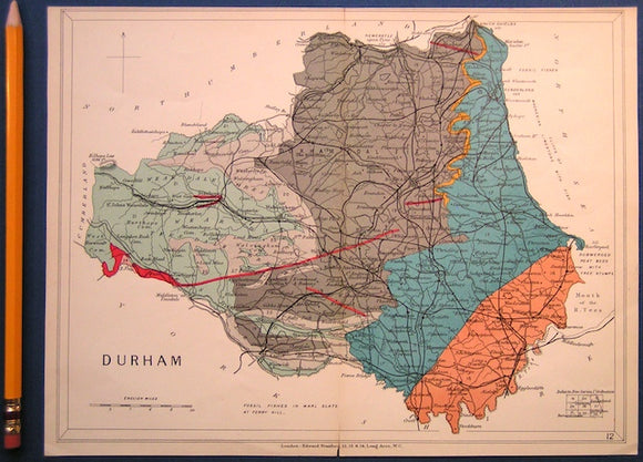 Durham (1913) county geological map from Stanford’s Geological Atlas of Great Britain and Ireland, 3rd edition.
