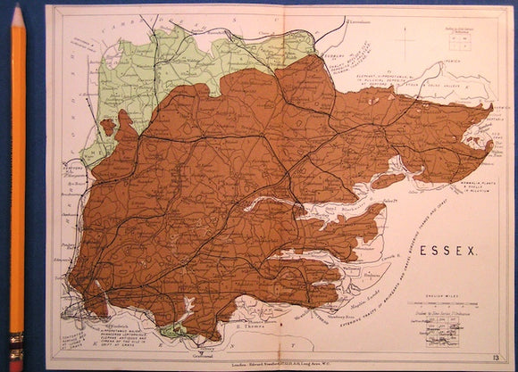 Essex (1913) county geological map from Stanford’s Geological Atlas of Great Britain and Ireland, 3rd edition.
