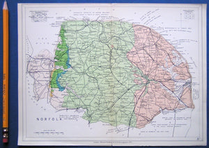 NorfolkNorfolk (1913) county geological map from Stanford’s Geological Atlas of Great Britain and Ireland, 3rd edition.